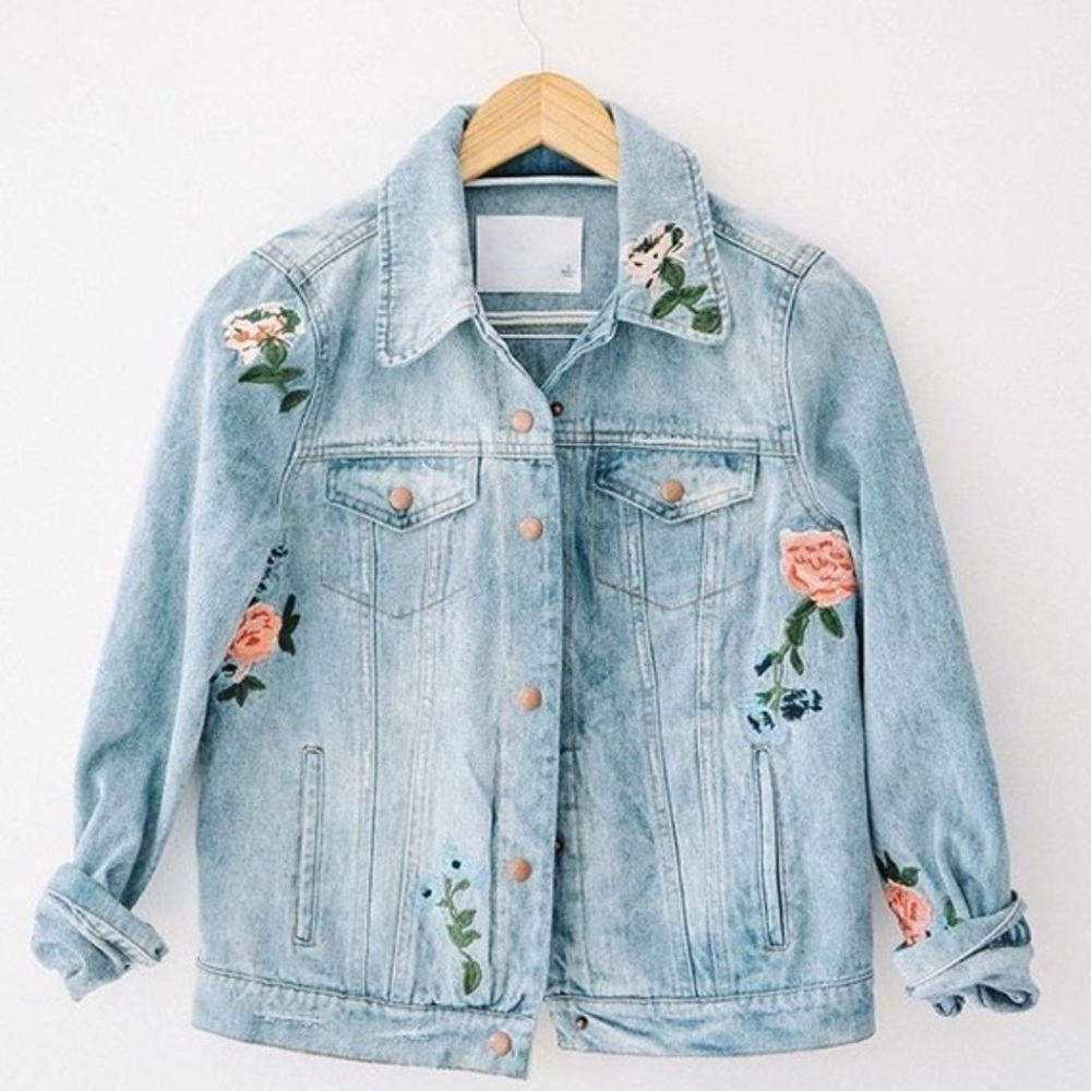 Olivaceous Floral Embroidered Jean Jacket